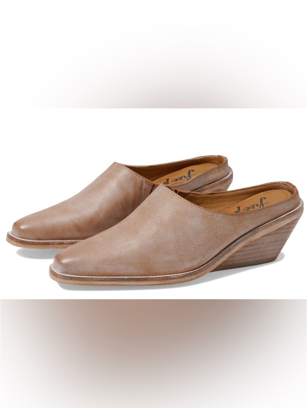 NWT Free People Tan Leather Wedge Mule Clogs Slip On 7.5M 37.5 EU
